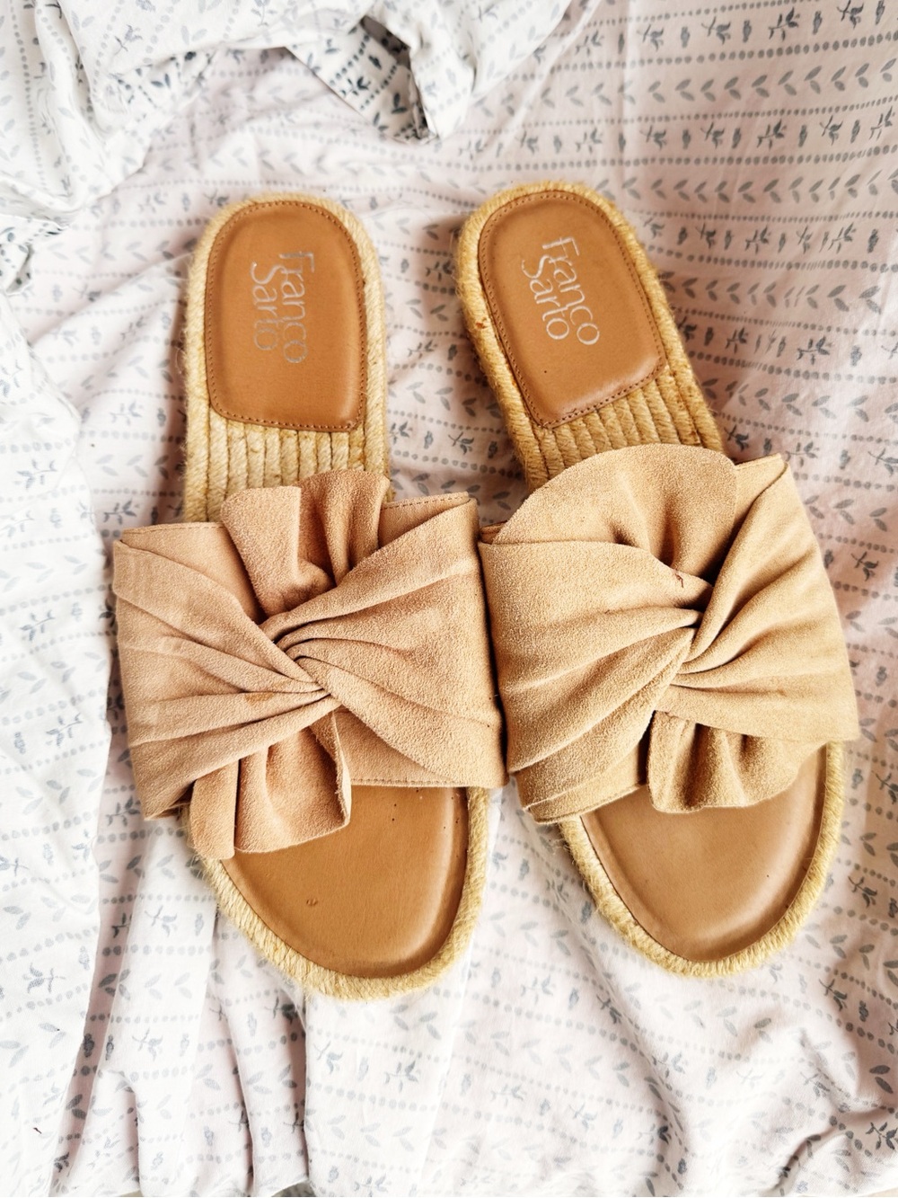 Franco Sarto Pandora Leather Espadrille Slide Sandals Tan Bow Size 8